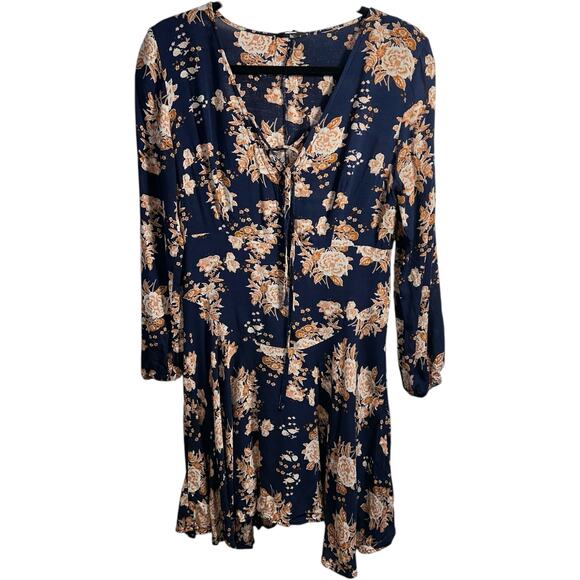 Cottagecore Lace Up Floral Wrap Dress M Asymmetrical Handkerchief Hem Feminine - Picture 1 of 10